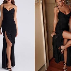 House of CB ISSEY Black Stretch Mesh Draped Maxi Dress
